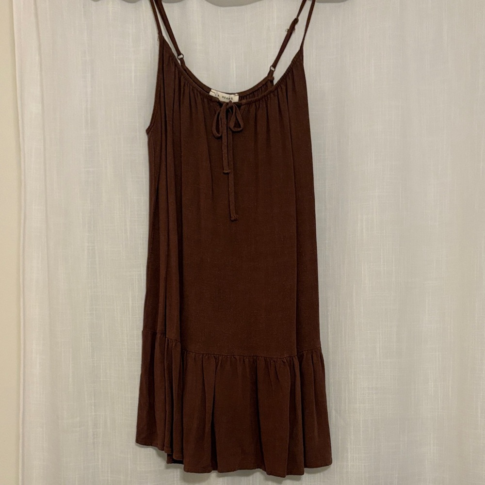 La Hearts Chocolate Brown Tie-Front Dress